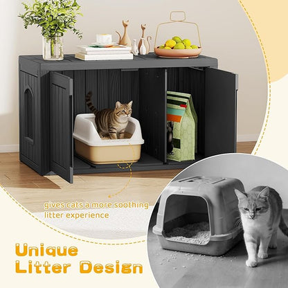 Cat Litter Box Enclosure, Indoor Outdoor Cat House Weatherproof, Side Table - Image 4