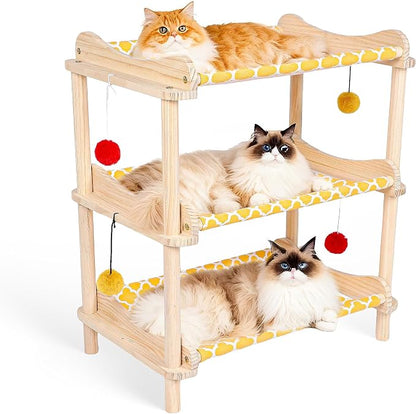 Large 3-Layer Cat Hammock Bed, Breathable Washable Covers, Wooden Pet Furniture by MITREL