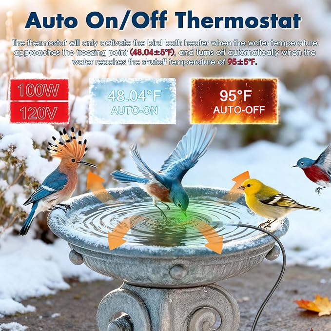 Outdoors 100W Bird Bath Heater for Winter, Birdbath Deicer Pond De-icer - Image 4
