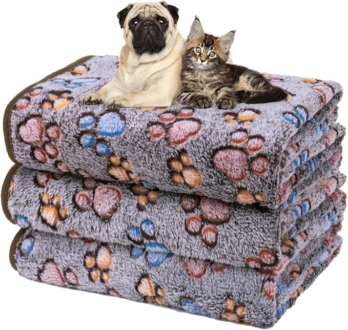Dono 1 Pack 3 Dog Blankets, Soft Fluffy Fleece Pet Blanket Warm Sleep Mat Paw by Dono