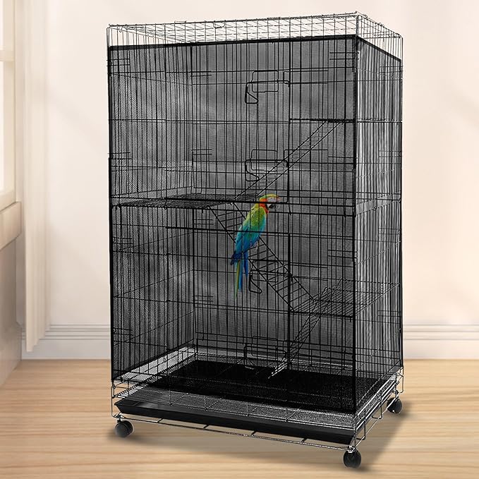 Adjustable Birdcage Seed Feather Catcher Bird Cage Net Cover Soft Skirt Guard - Image 4