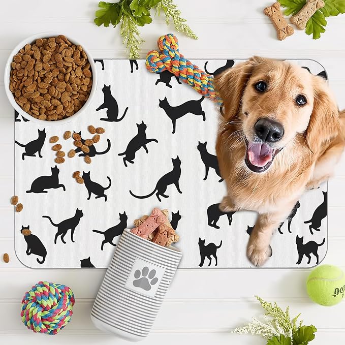 Funny Black Cat Dog Food Mat, Absorbent Pet Feeding Mat - Image 7
