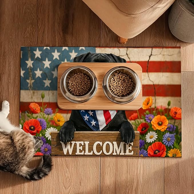 Patriotic 4th of July Flag Dog Pet Food Mat Independence Day Spill-Proof Pet - Image 5
