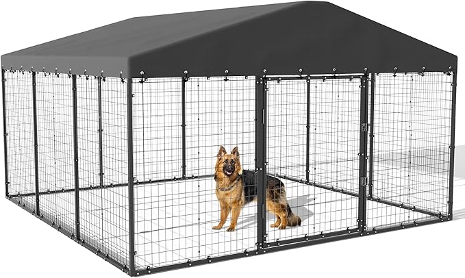 Kullavik 10x10x6 FT Large Outdoor Dog Kennel, Anti-Rust Galvanized Steel Dog Pen by KULLAVIK
