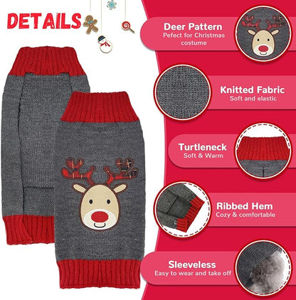 Dog Christmas Sweater Xmas Pet Clothes Cute Gray Reindeer Holiday Puppy Cat - Image 4