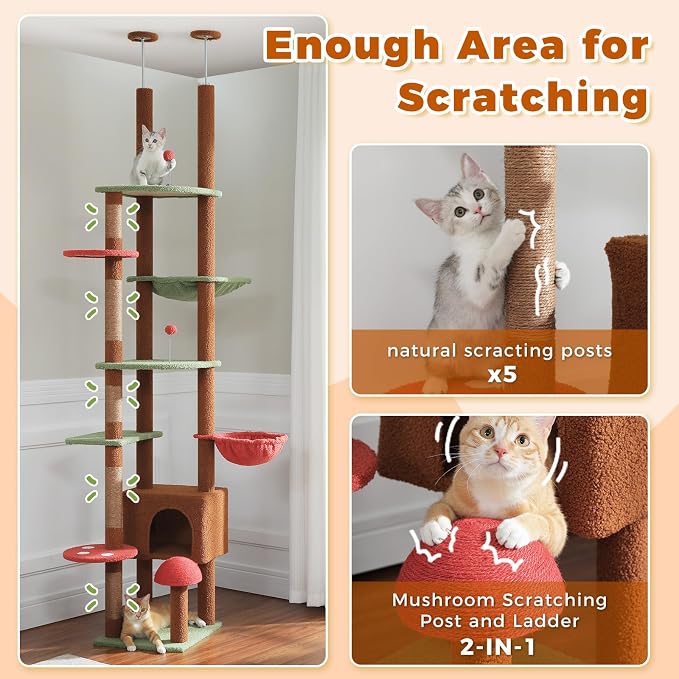 PETEPELA Floor to Ceiling Cat Tree, Adjustable 90.5''-100.4'' Cat Tower - Image 5