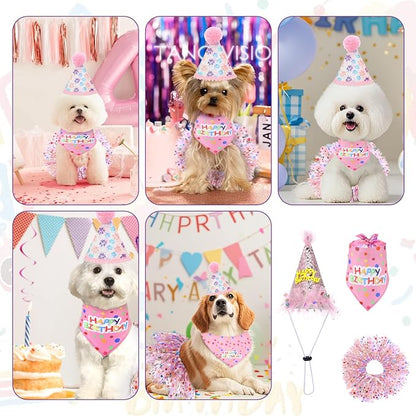 Dog Birthday Bandana with Hat and Dress Girl Set Puppy Birthday Party Supplies - Image 5