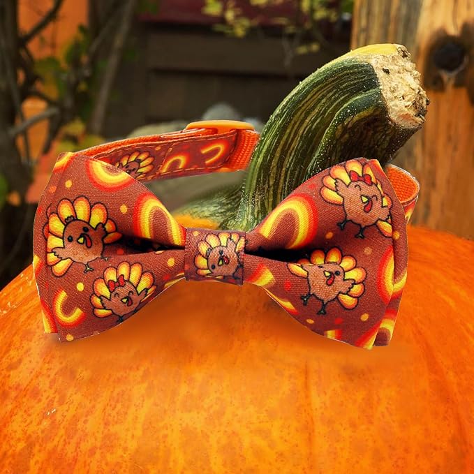 Thanksgiving Dog Collar with Bow Tie Set, Holiday Turkey Pattern Pet Collar - Image 4