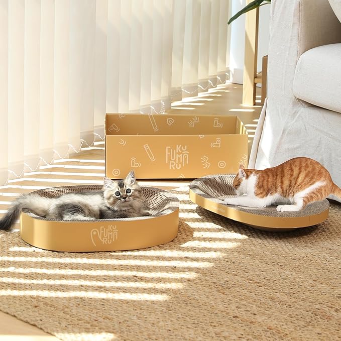 FUKUMARU 3PCS Cardboard Cat Scratcher Bed, Durable Oval Cat Scratch Bed Pads - Image 8