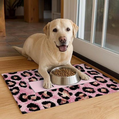 Puppy Feeding Mat 20x12 inch Pink Leopard Print Dog Bowl Placemat Non Slip Mat - Image 4