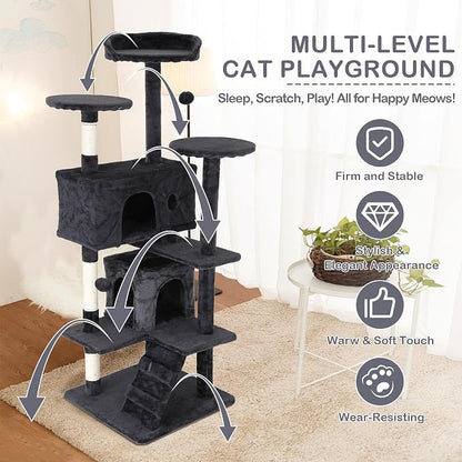 Heavy Duty Cat Tree Tower, Cat Condo, Hanging Ball, Dark Grey - Image 3