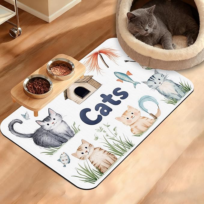 Cats Dog Food Mat, Cute Fun Absorbent Pet Feeding Mat by Unknown