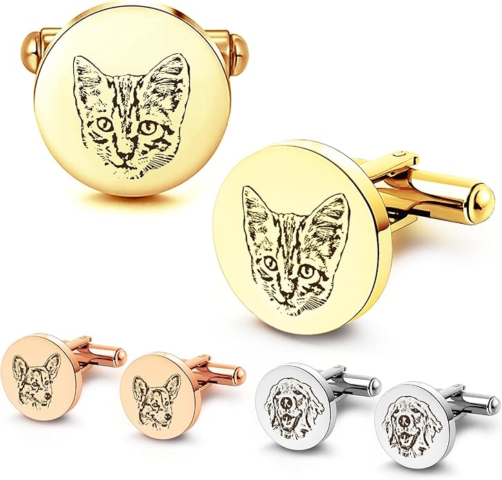 Anavia Pet Portrait & Handwriting Cufflinks Tie Clip Gift Box Set, Personalized by Anavia