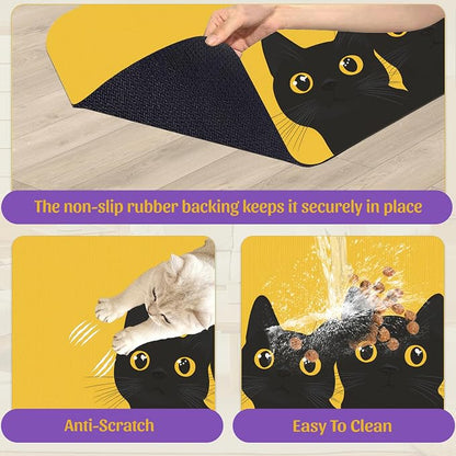 Cute Black Cat Peeking Pet Bowl Mat, Absorbent Placemat - Image 6