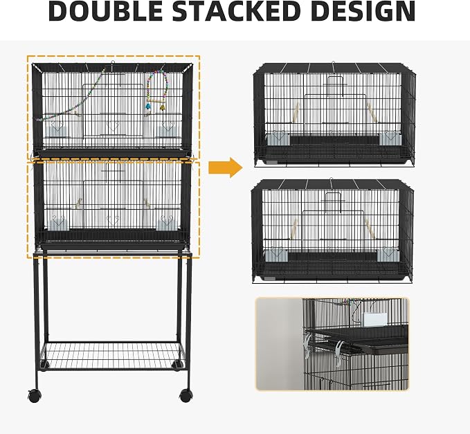 PawHut Double Stackable Bird Cage - Image 6