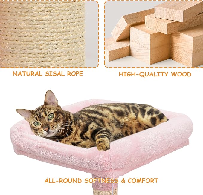 58" Cat Tree Tower for Indoor Cats, Top Perch, Dangling Ball & Cat Condo - Image 6