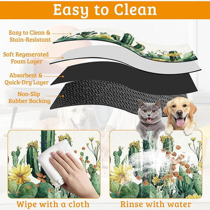 Tropical Cactuses Feeding Mat, Blooming Succulents Absorbent Quick-Dry Cat Dog - Image 5