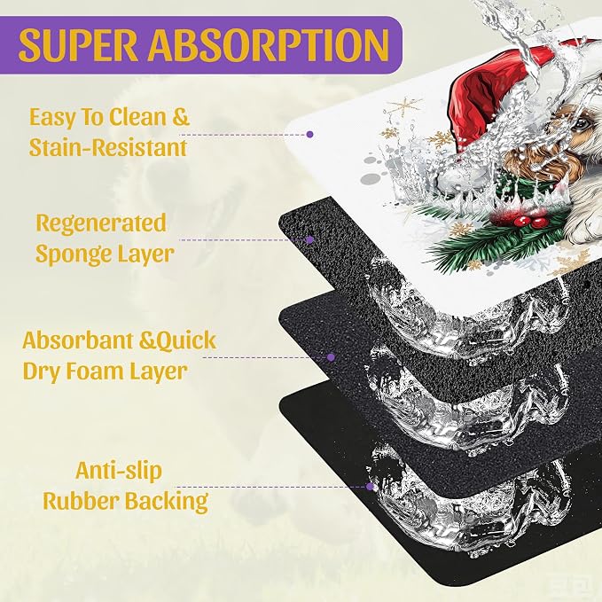 Christmas Dog and Cat Food Mat, Absorbent Feeding Placemat, Waterproof Non-Slip - Image 3