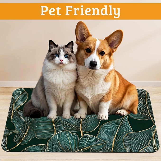 Tropical Palm Feeding Mat, Non-Slip Rubber Backing Mat, Cat Dog Accessories - Image 2