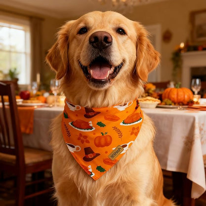 Thanksgiving Dog Bandanas with Snap Button, 2 Pack Adjustable Fall Bandanas - Image 4