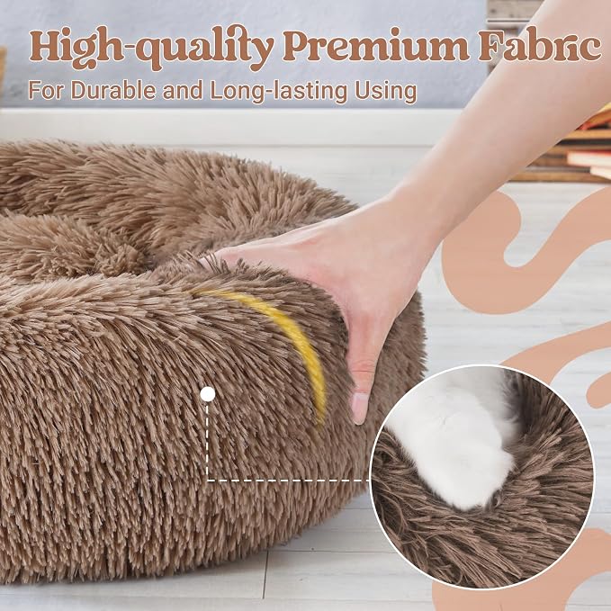 rabbitgoo Cat Beds for Indoor, 20 inches Machine Washable, Fluffy Round Pet Bed - Image 6