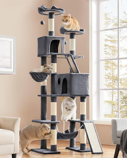 Yaheetech Cat Tree, 82.5in Large Tower w/Hammock, 2 Kitty-Ear Perches, 2 Cozy - Image 2