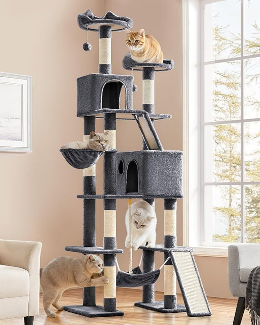 Yaheetech Cat Tree, 82.5in Large Tower w/Hammock, 2 Kitty-Ear Perches, 2 Cozy - Image 2