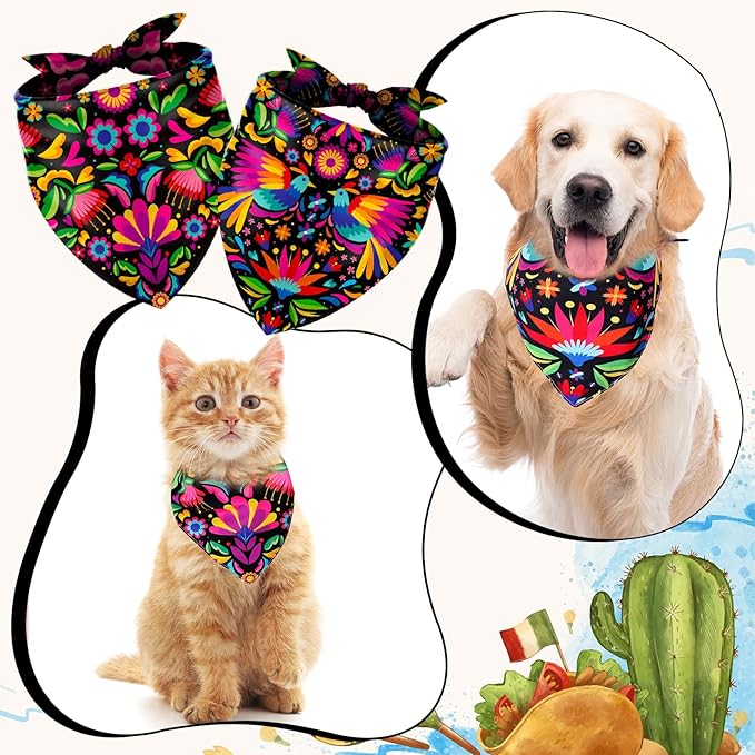 Whaline 2Pcs Mexican Dog Bandana Cinco De Mayo Fiesta Cotton Pet Scarf - Image 3