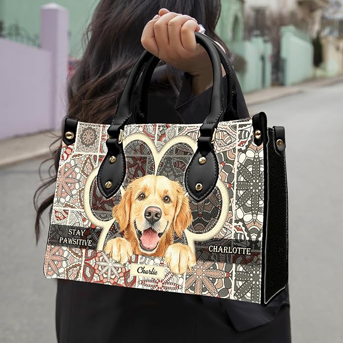 Personalized Pet Mom Leather Handbag – Custom Name Dog Cat Photo Purse - Image 2