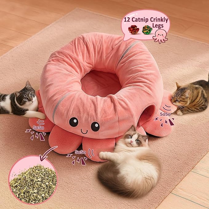 Cat Tunnel Bed with 20 Cat Toys, Collapsible Play Tunnel - Image 5