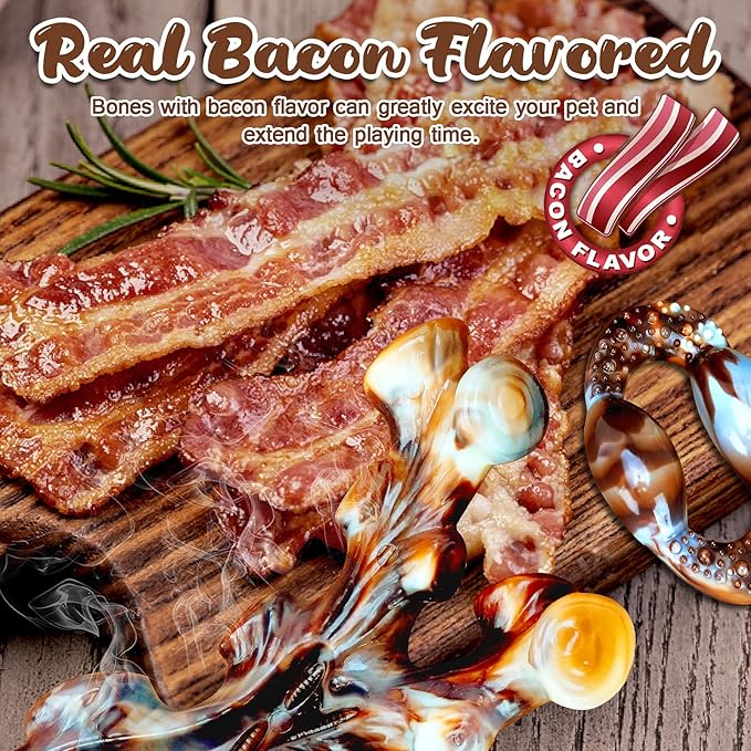 Dog Chew Toys for Aggressive Chewers 4 Pack, Indestructible Dog Toys, Bacon - Image 4