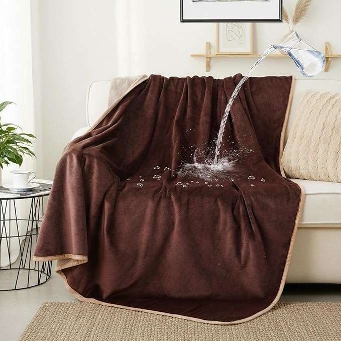 Waterproof Dog Blankets Brown, Soft Fluffy Sofa Car Bed Protector, Reversible by CAPTSNOOZE