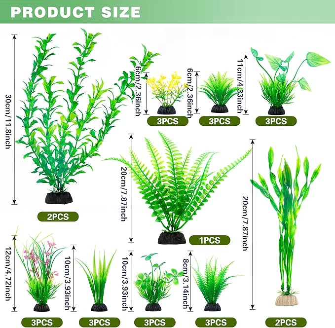 Ameliade Aquarium Artificial Green Plastic Plants Decorations 26 PCS Large Fish - Image 2