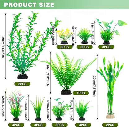 Ameliade Aquarium Artificial Green Plastic Plants Decorations 26 PCS Large Fish - Image 2