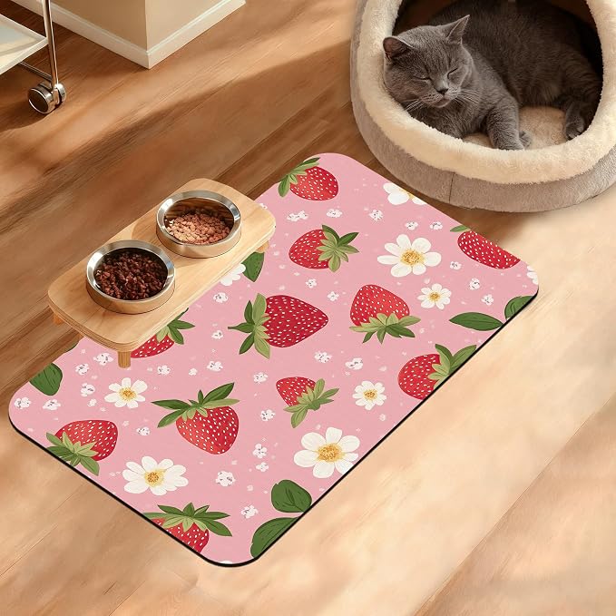 Dog Bowl Mat, Strawberry Pet Feeding Mat by Unknown