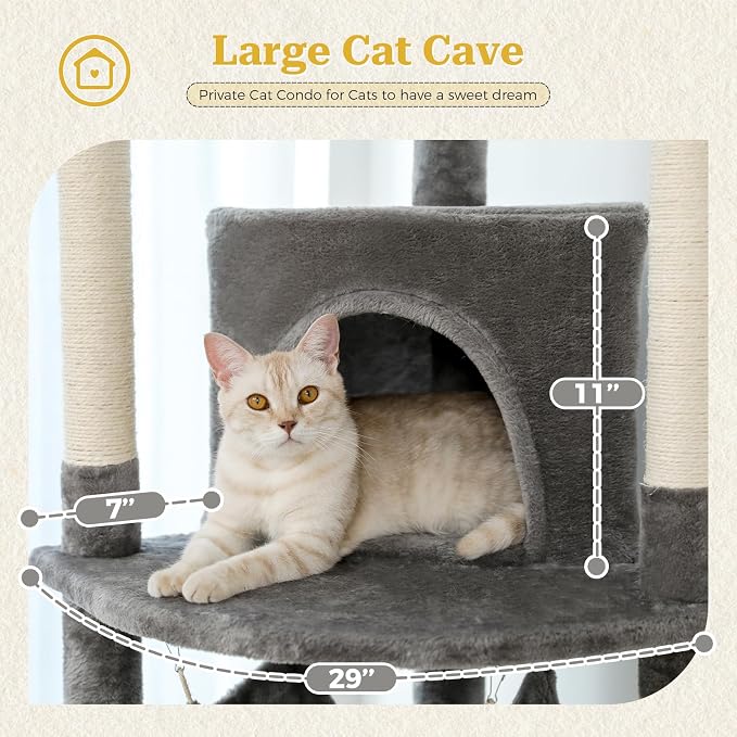 PETEPELA Floor to Ceiling Cat Tree, 92.9''-101.6''Height Adjustable Cat Tower - Image 5