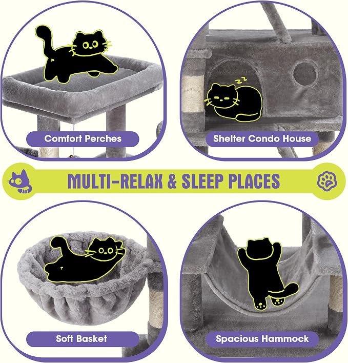 WEEWAY Cat Tree Tower for Indoor Cats, Stand House Condo Cave, Sisal Scratching - Image 5