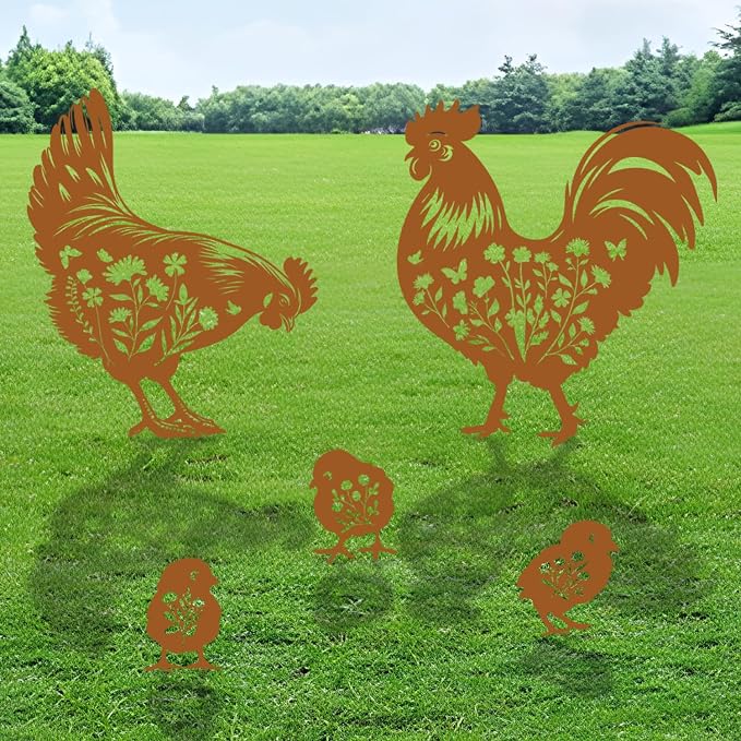 Chicken Metal Garden Stakes Yard Decor, Metal Yard Stakes Gifts by RNGMSI