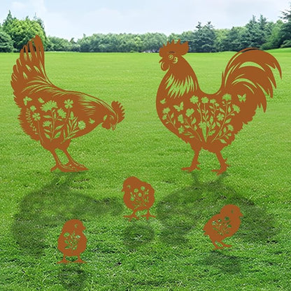 Chicken Metal Garden Stakes Yard Decor, Metal Yard Stakes Gifts by RNGMSI