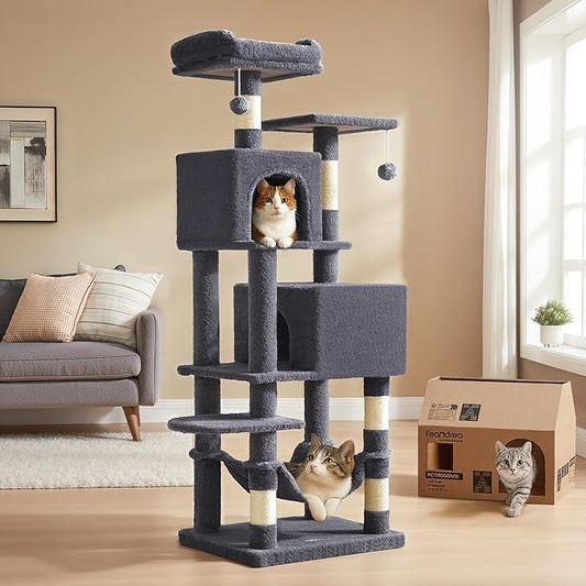 Feandrea Cat Tree, 59.5-Inch Tall Cat Tower, Plush Multi-Level Condo by FeandreabySONGMICSHOME