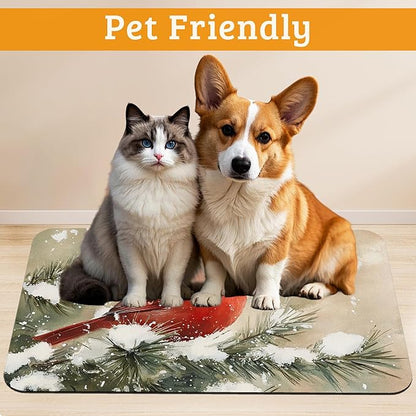 Pet Feeding Mat, Cardinal Bird Absorbent Dog Cat Food Mat Christmas Dog Mat - Image 2