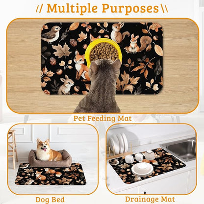 Cute Squirrel Dog Cat Food Mat, Bird Fox Absorbent Waterproof Placemat - Image 7