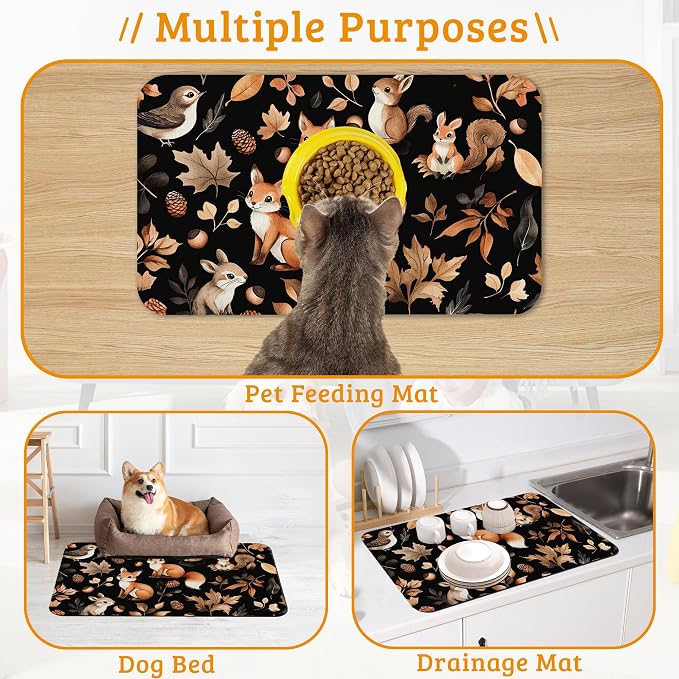 Cute Squirrel Dog Cat Food Mat, Bird Fox Absorbent Waterproof Placemat - Image 7