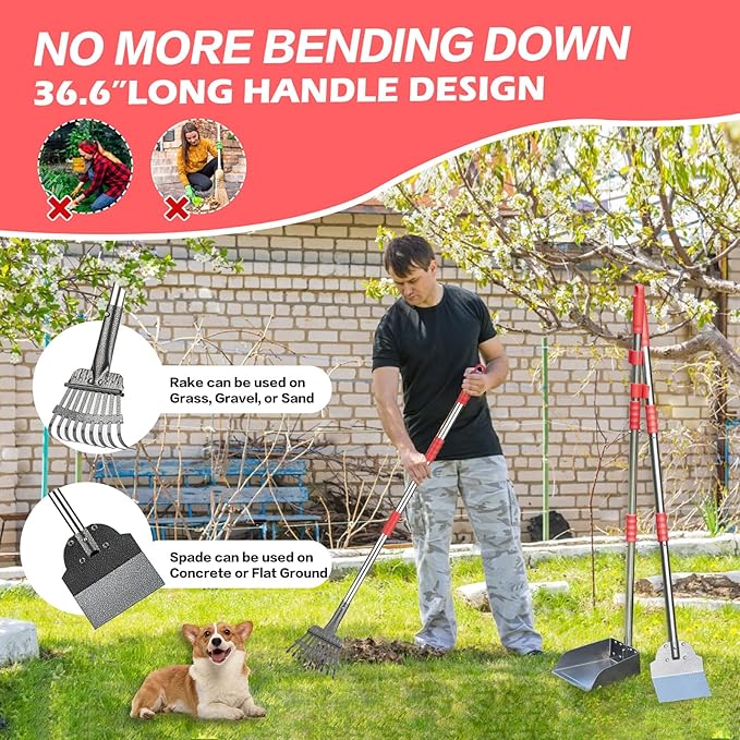 Pooper Scooper Set, Dog Poop Tray and Rake Set - Image 6