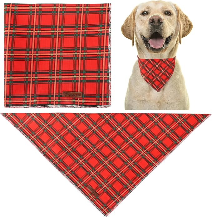 Christmas Dog Bandana, Christmas Red Plaid Man Triangle Bid Scarf - Image 3