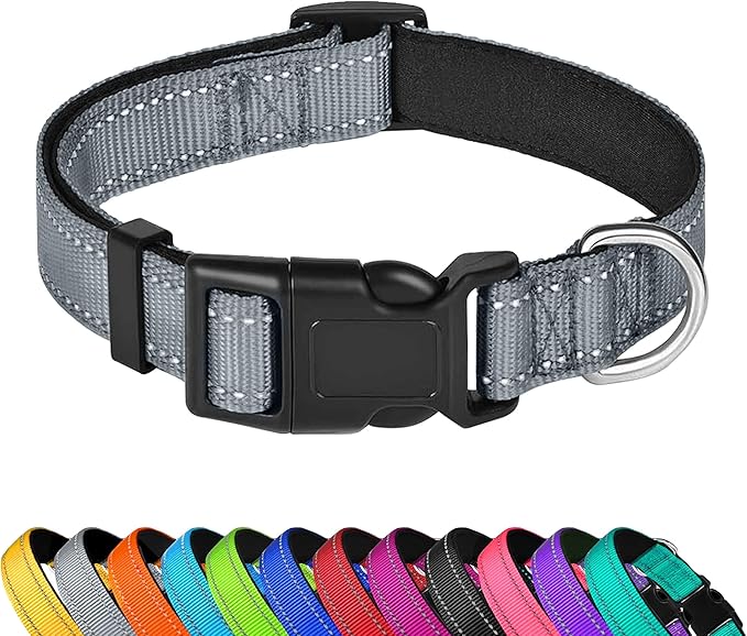 Reflective Dog Collar, Adjustable Soft Neoprene Padded Nylon Pet Collars by PWOD