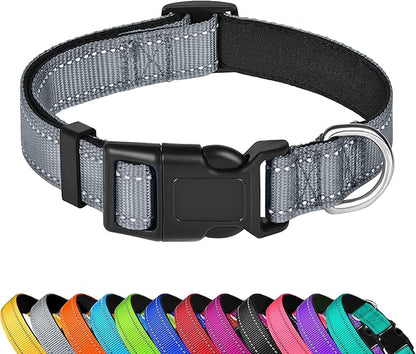 Reflective Dog Collar, Adjustable Soft Neoprene Padded Nylon Pet Collars by PWOD