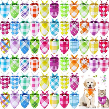 Sweetude 60 Pcs Easter Plaid Dog Bandanas Bulk Easter Pet Scarf Bibs Adjustable by Sweetude