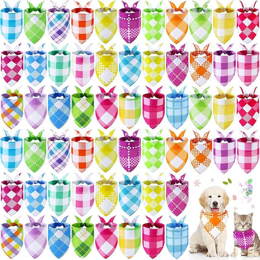 Sweetude 60 Pcs Easter Plaid Dog Bandanas Bulk Easter Pet Scarf Bibs Adjustable by Sweetude