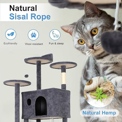 FDW | 81" Cat Tree Tower | Dark Gray | Multi-Level Indoor Activity Center - Image 4